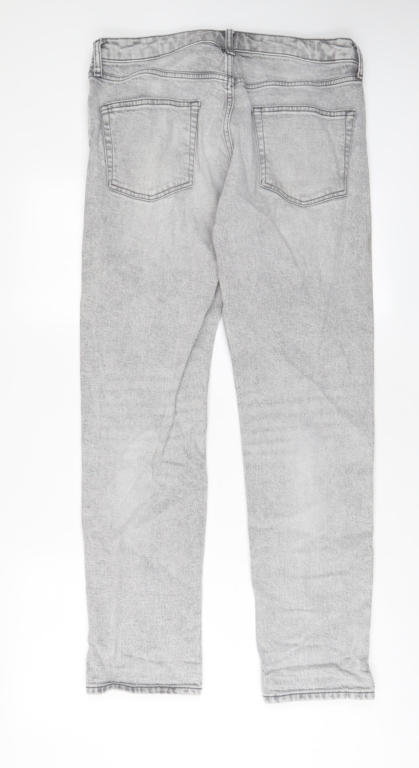 Topman Mens Grey Cotton Straight Jeans Size 32 in L32 in Regular Button