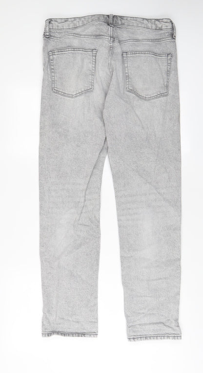 Topman Mens Grey Cotton Straight Jeans Size 32 in L32 in Regular Button