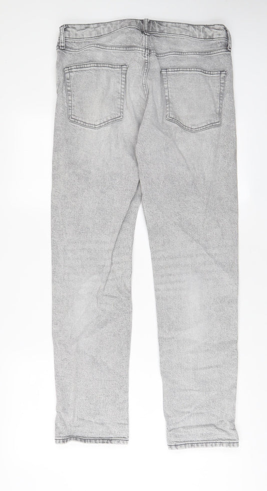 Topman Mens Grey Cotton Straight Jeans Size 32 in L32 in Regular Button