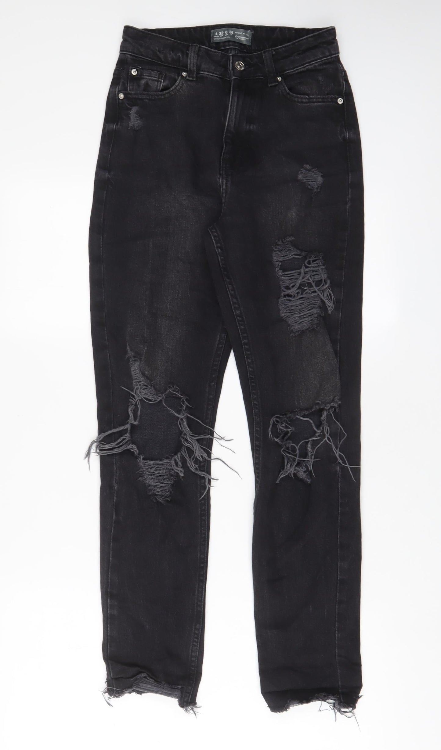 Denim & Co. Womens Black Cotton Straight Jeans Size 4 L28 in Regular Zip