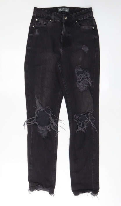 Denim & Co. Womens Black Cotton Straight Jeans Size 4 L28 in Regular Zip