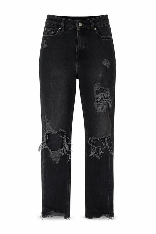 Front view of Denim & Co. women’s black cotton straight jeans, size UK 4, 28-inch leg regular zip
