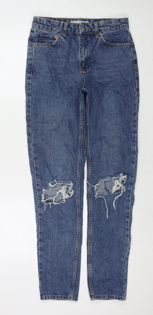 Topshop Womens Blue Cotton Mom Jeans Size 26 L34 in Regular Zip