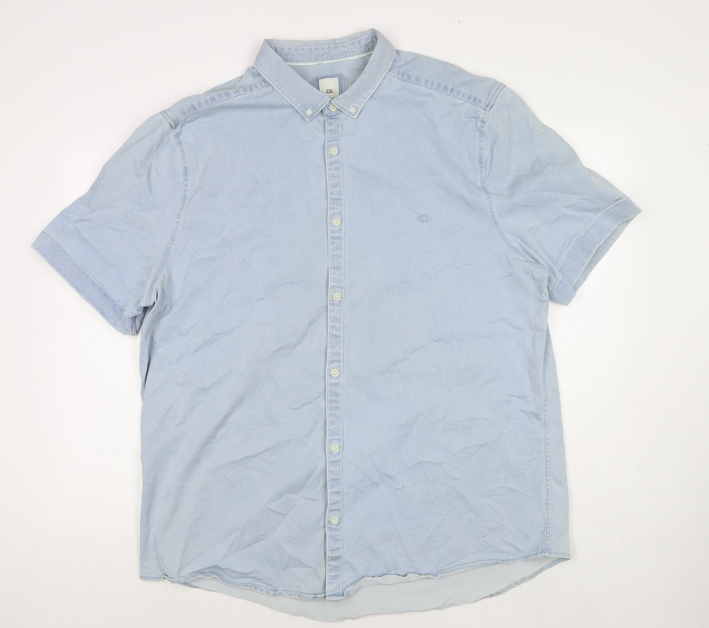 River Island Mens Blue Cotton Button-Up Size 2XL Collared Button