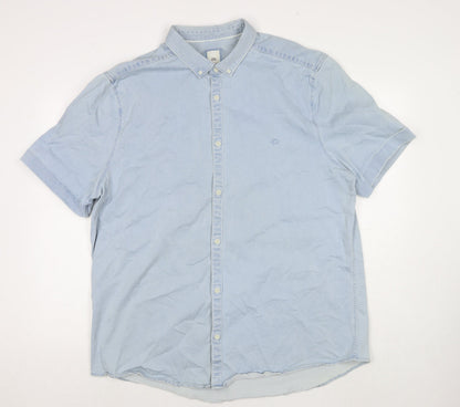 River Island Mens Blue Cotton Button-Up Size 2XL Collared Button