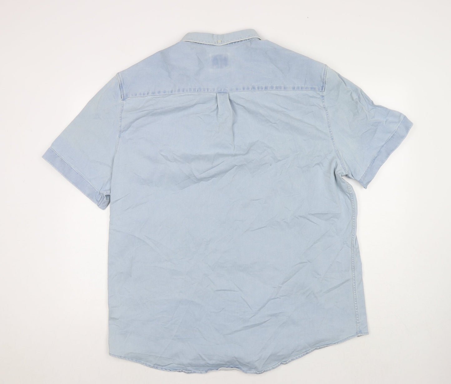 River Island Mens Blue Cotton Button-Up Size 2XL Collared Button