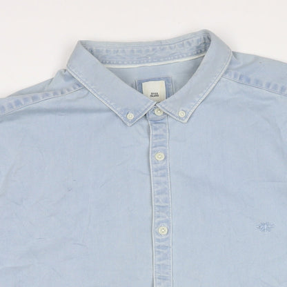 River Island Mens Blue Cotton Button-Up Size 2XL Collared Button