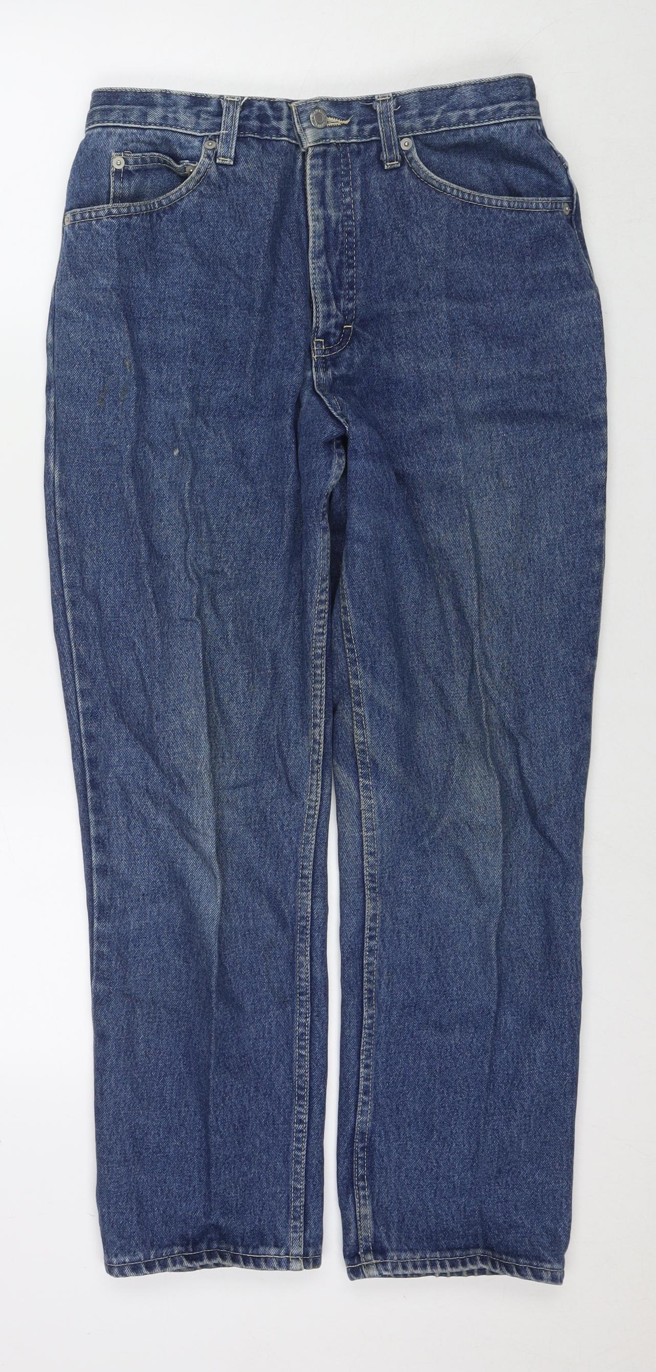 St Michael Womens Blue Cotton Straight Jeans Size 12 L27 in Regular Zip