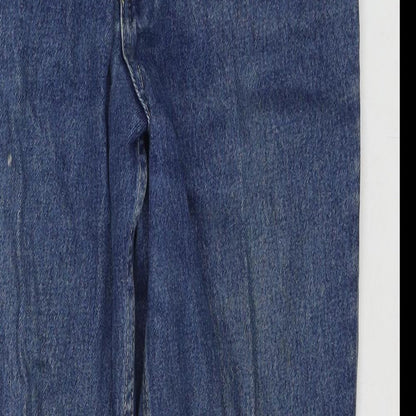 St Michael Womens Blue Cotton Straight Jeans Size 12 L27 in Regular Zip