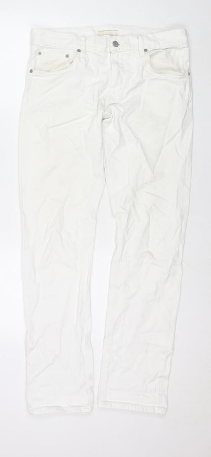 Uniqlo Womens White Cotton Straight Jeans Size 31 in L32 in Regular Zip
