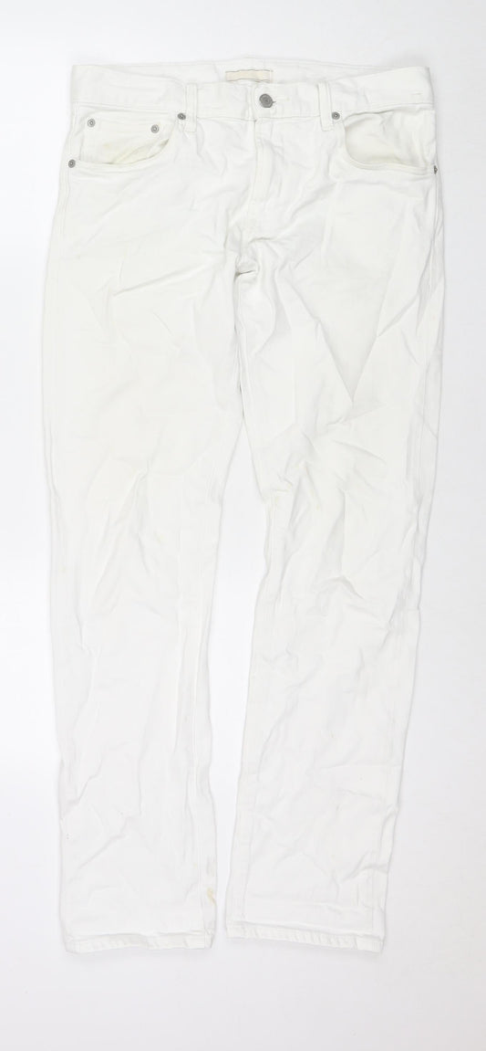 Uniqlo Womens White Cotton Straight Jeans Size 31 in L32 in Regular Zip