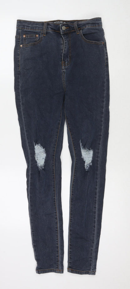 PRETTYLITTLETHING Womens Blue Cotton Skinny Jeans Size 10 L28 in Regular Zip