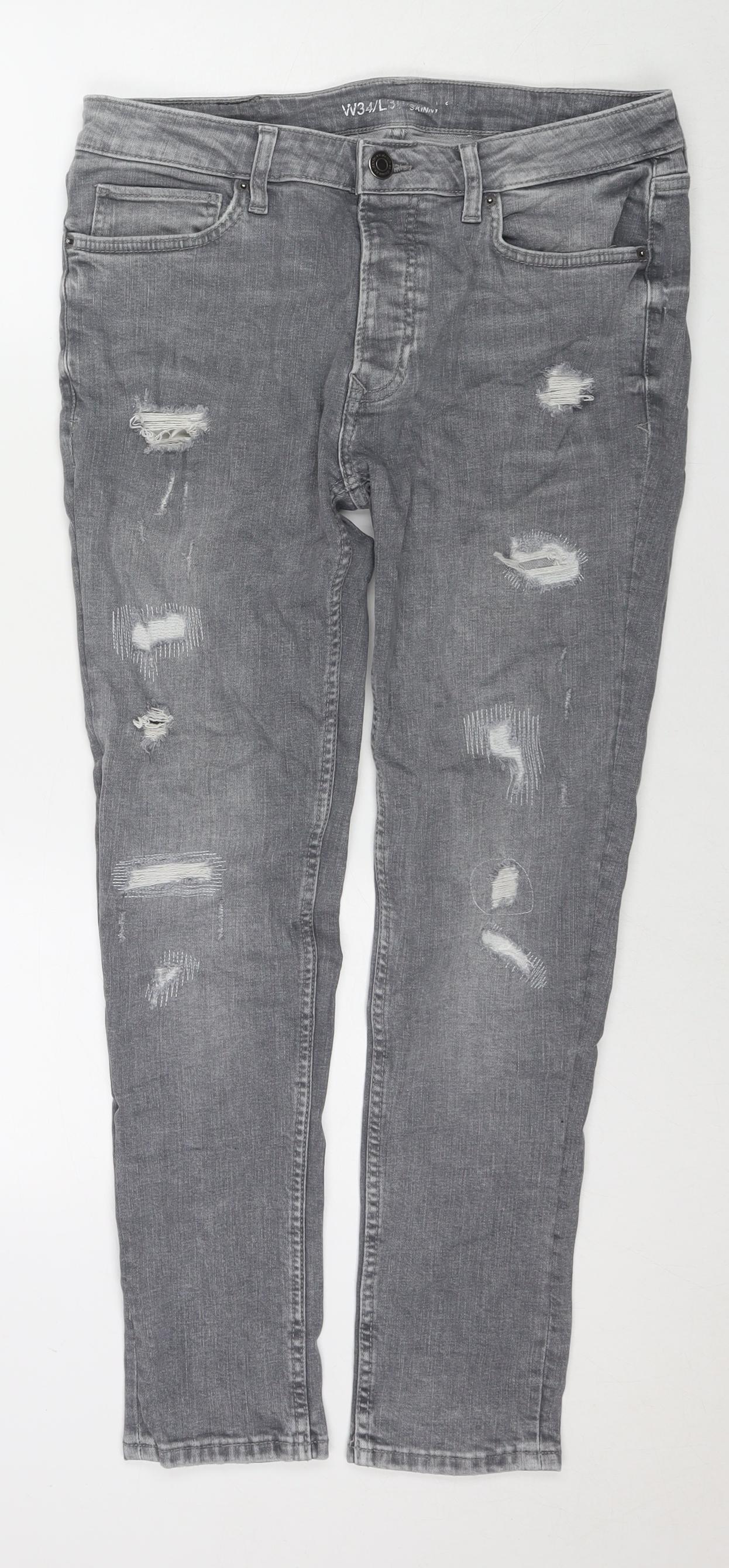 Denim & Co. Mens Grey Cotton Skinny Jeans Size 34 in L30 in Regular Zip