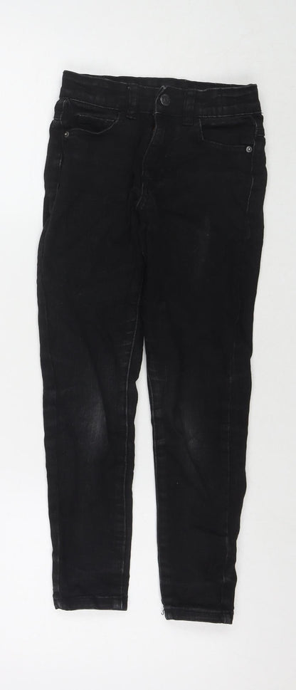 George Girls Black Cotton Skinny Jeans Size 7-8 Years L21 in Regular Zip