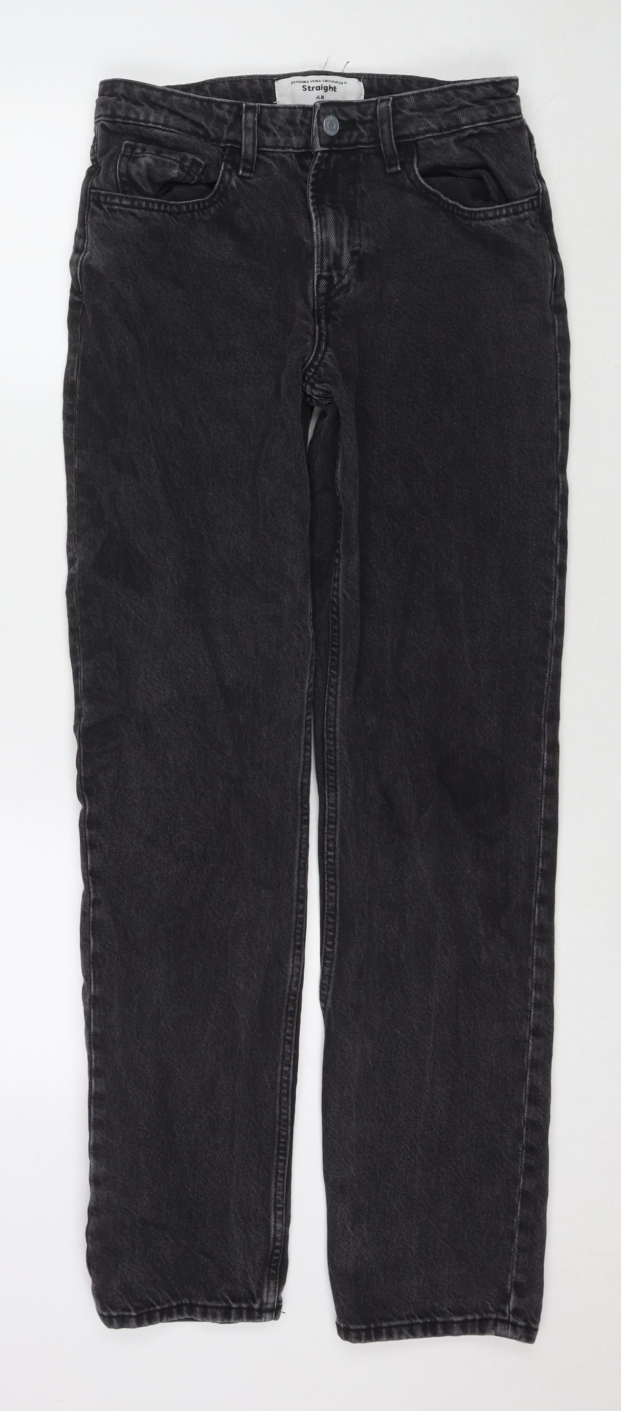 H&M Womens Black Cotton Straight Jeans Size 8 L31 in Regular Zip