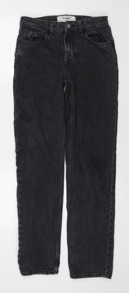 H&M Womens Black Cotton Straight Jeans Size 8 L31 in Regular Zip