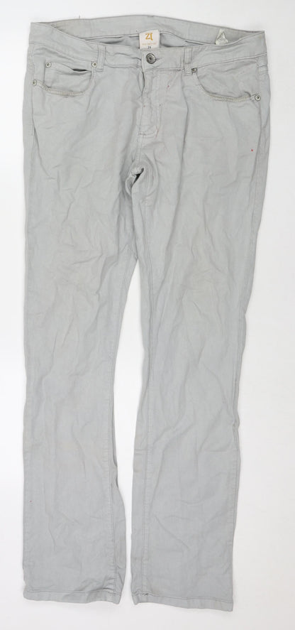 Zara Mens Grey Cotton Bootcut Jeans Size 34 in L32 in Regular Zip