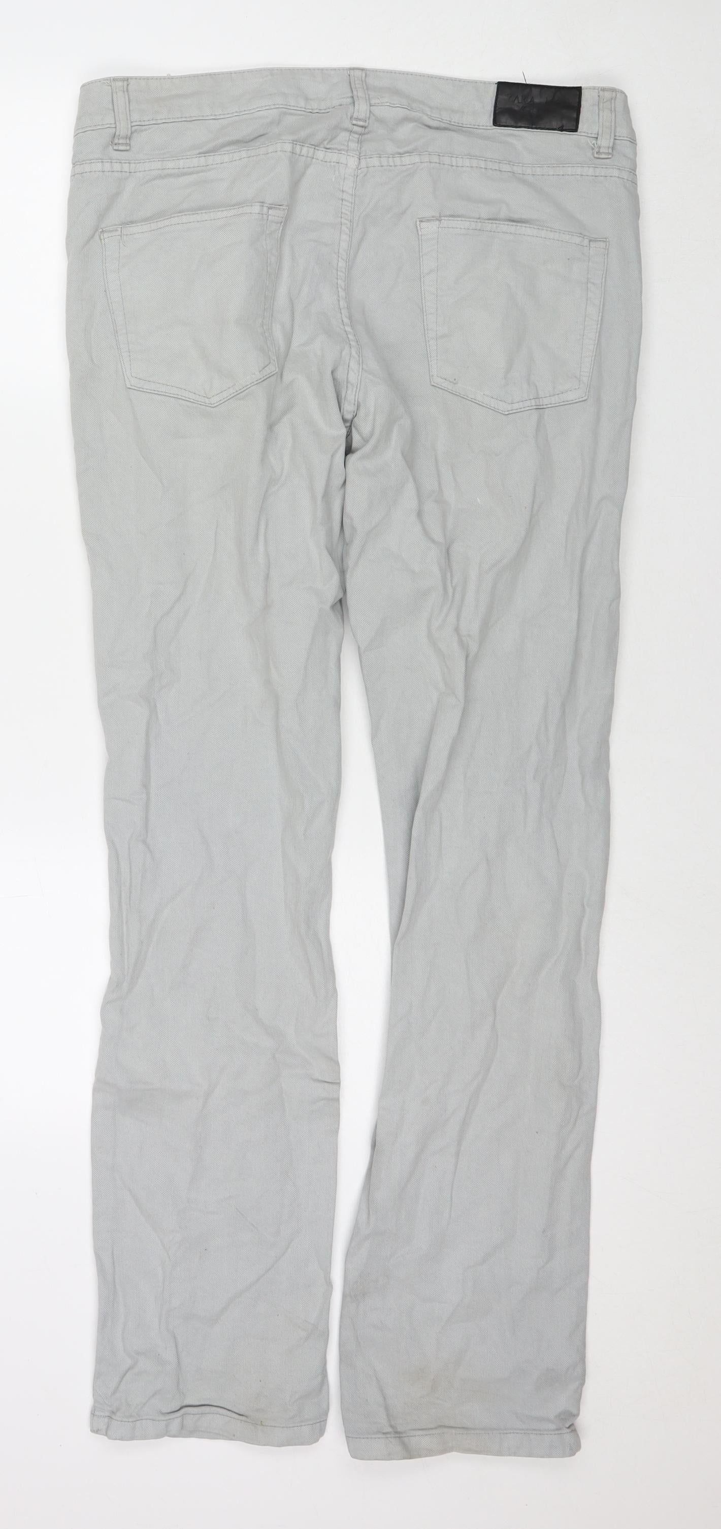 Zara Mens Grey Cotton Bootcut Jeans Size 34 in L32 in Regular Zip