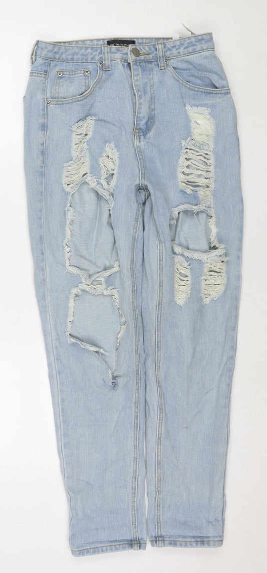 PRETTYLITTLETHING Womens Blue Cotton Straight Jeans Size 8 L28 in Regular Zip