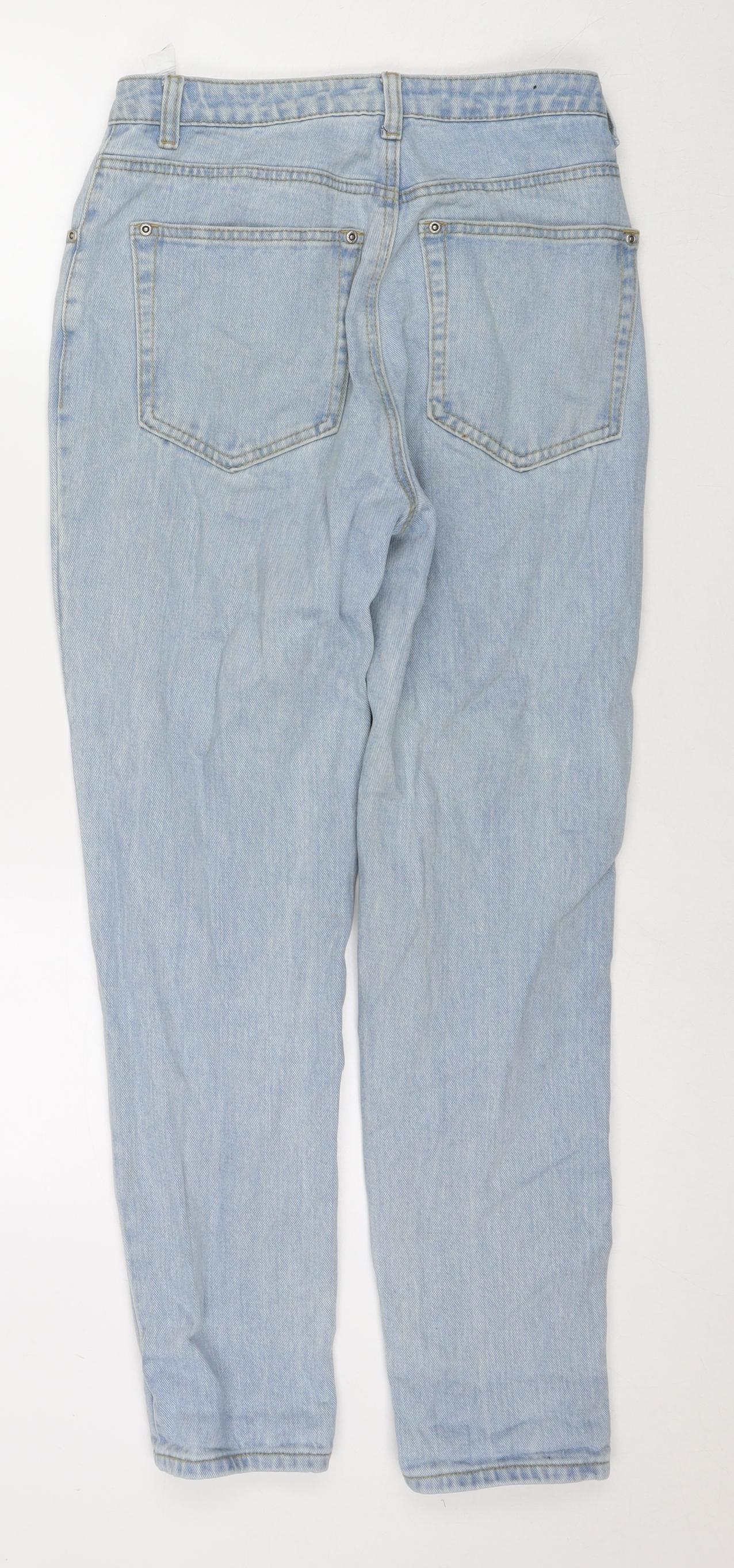 PRETTYLITTLETHING Womens Blue Cotton Straight Jeans Size 8 L28 in Regular Zip