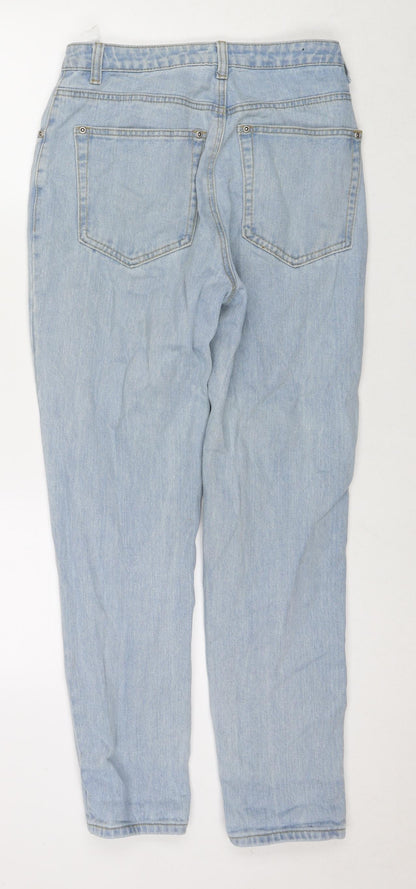 PRETTYLITTLETHING Womens Blue Cotton Straight Jeans Size 8 L28 in Regular Zip