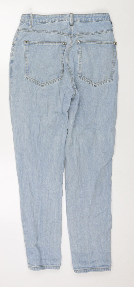 PRETTYLITTLETHING Womens Blue Cotton Straight Jeans Size 8 L28 in Regular Zip