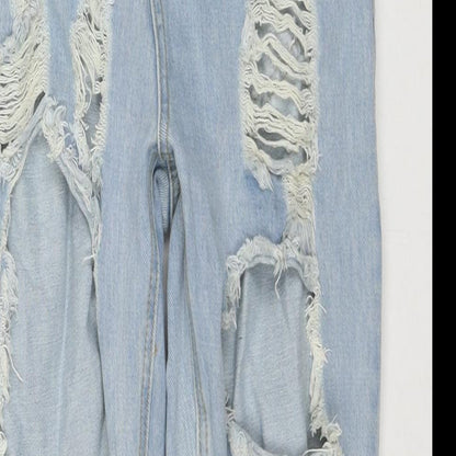 PRETTYLITTLETHING Womens Blue Cotton Straight Jeans Size 8 L28 in Regular Zip