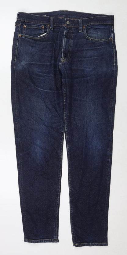 Tapered Womens Blue Cotton Tapered Jeans Size 33 in L32 in Regular Zip