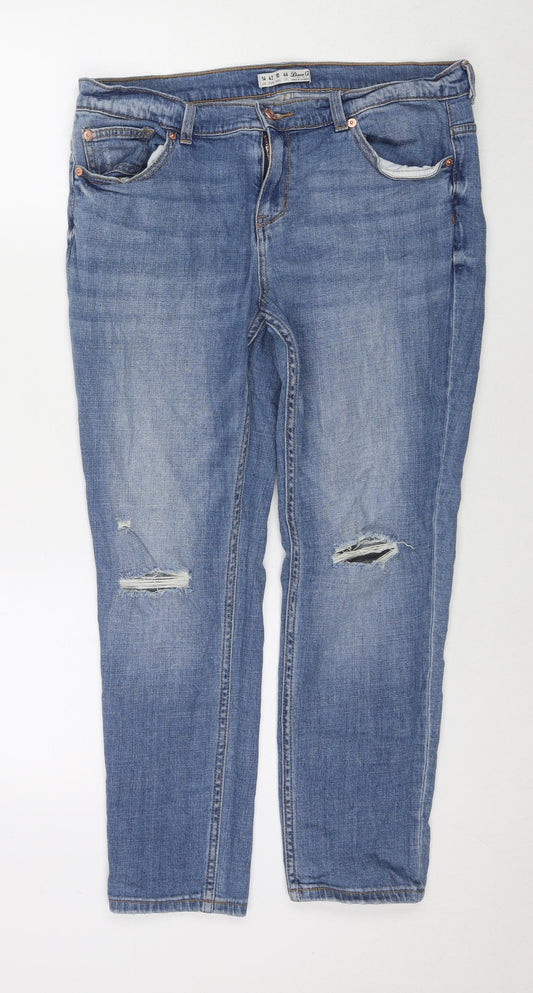 Divided by H&M Womens Blue Cotton Straight Jeans Size 14 L26 in Regular Zip