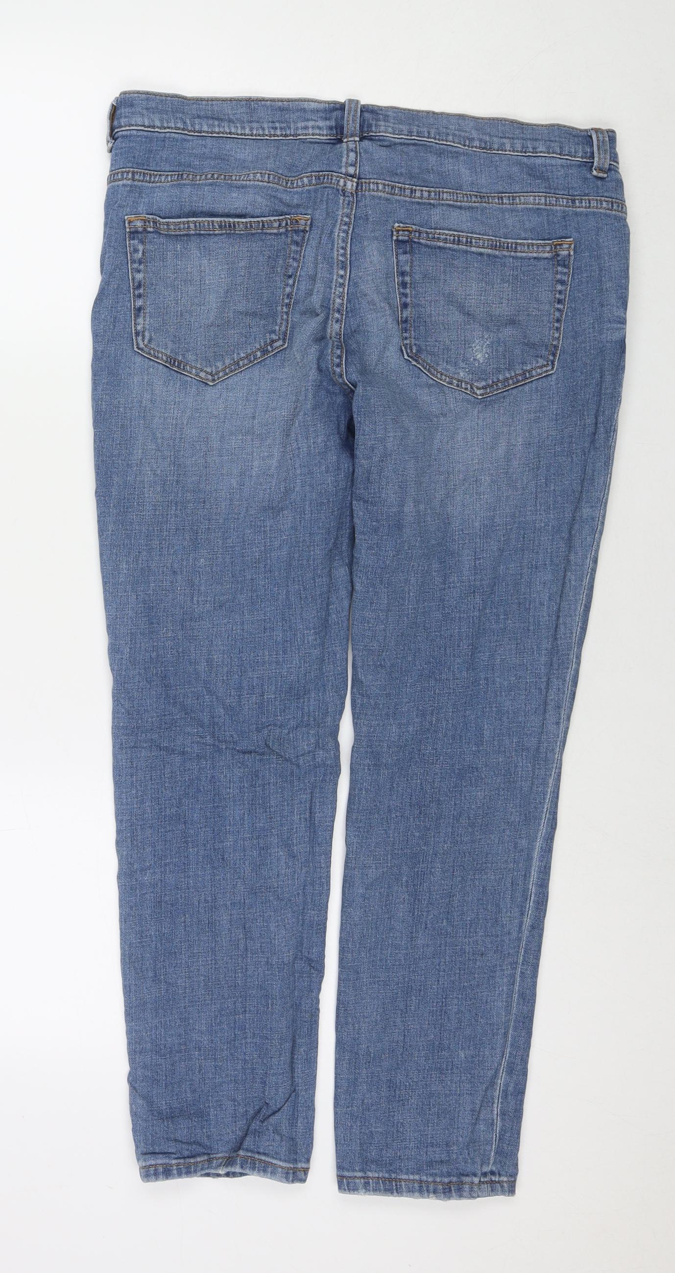 Divided by H&M Womens Blue Cotton Straight Jeans Size 14 L26 in Regular Zip