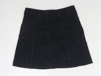 H&M Womens Black Cotton A-Line Skirt Size 8 Button