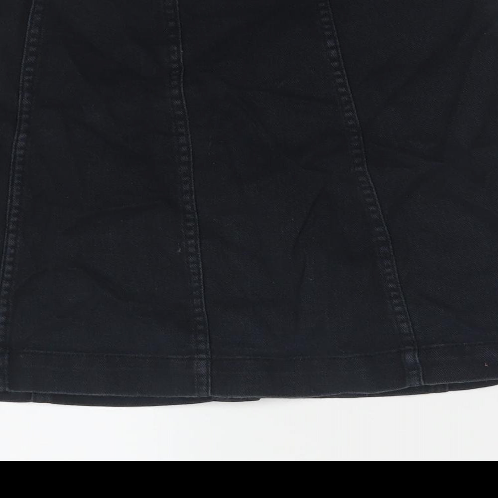 H&M Womens Black Cotton A-Line Skirt Size 8 Button