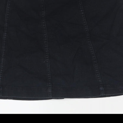H&M Womens Black Cotton A-Line Skirt Size 8 Button