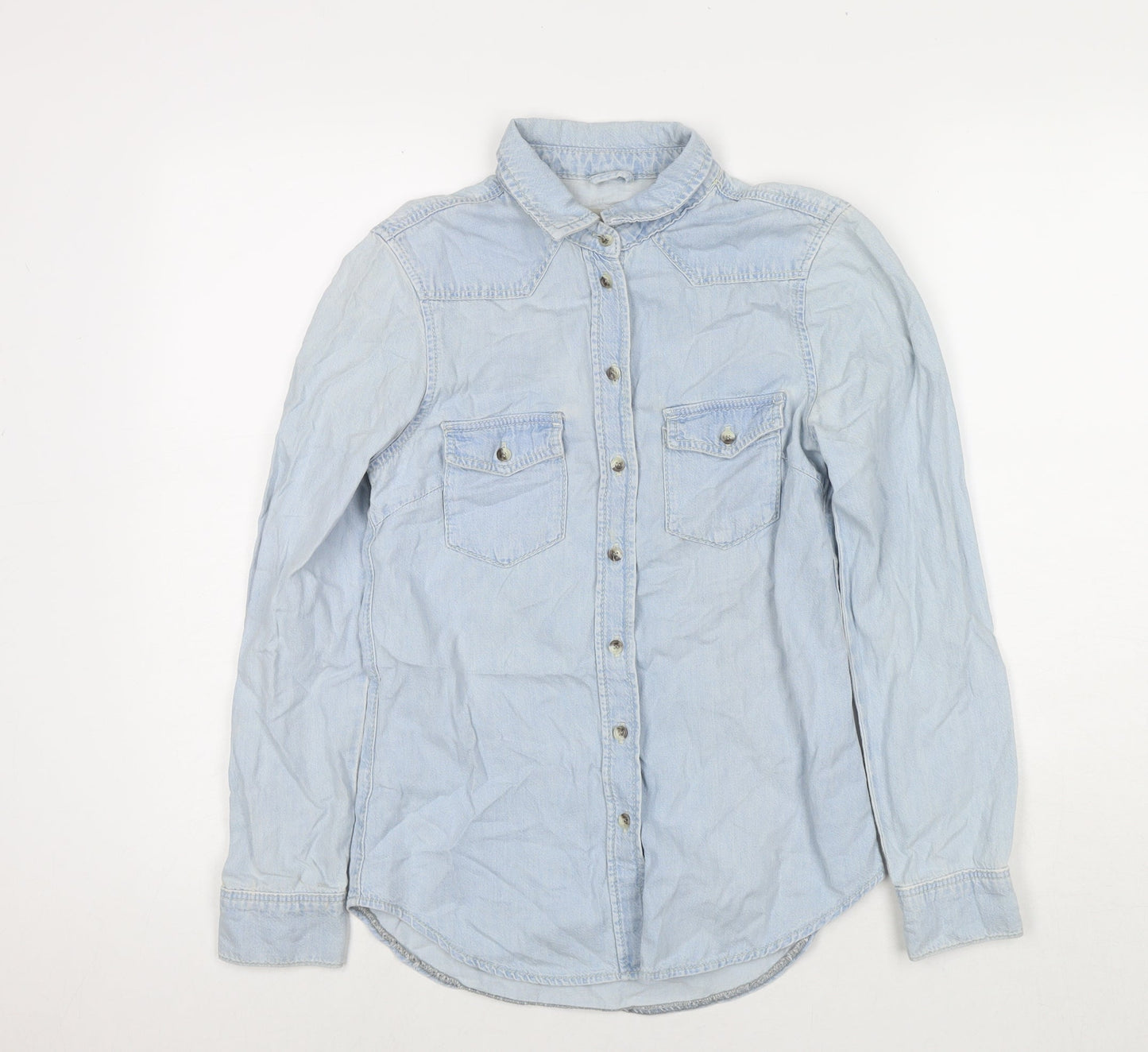 Womens UK Size 6 Topshop Blue Basic Button-Up