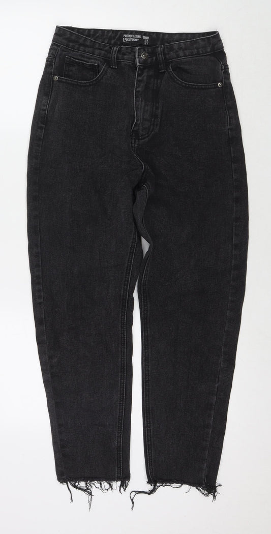 PRETTYLITTLETHING Womens Black Cotton Straight Jeans Size 6 L24 in Regular Zip
