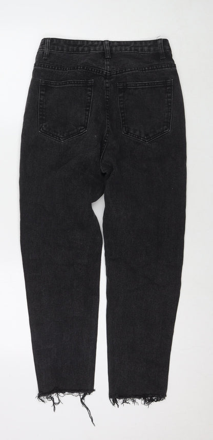 PRETTYLITTLETHING Womens Black Cotton Straight Jeans Size 6 L24 in Regular Zip
