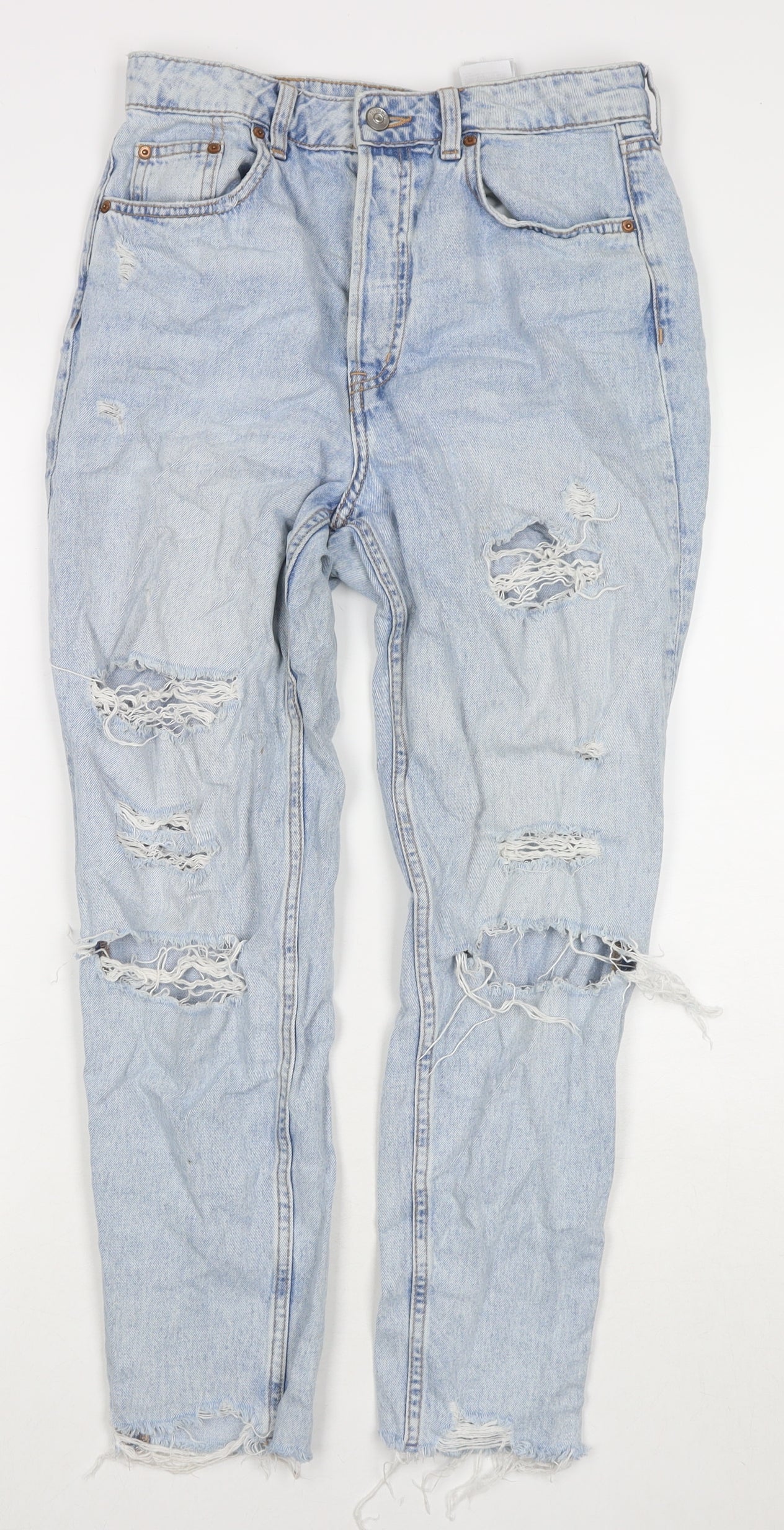 Divided by H&M Womens Blue Cotton Straight Jeans Size 10 L26 in Regular Zip