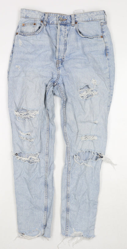 Divided by H&M Womens Blue Cotton Straight Jeans Size 10 L26 in Regular Zip