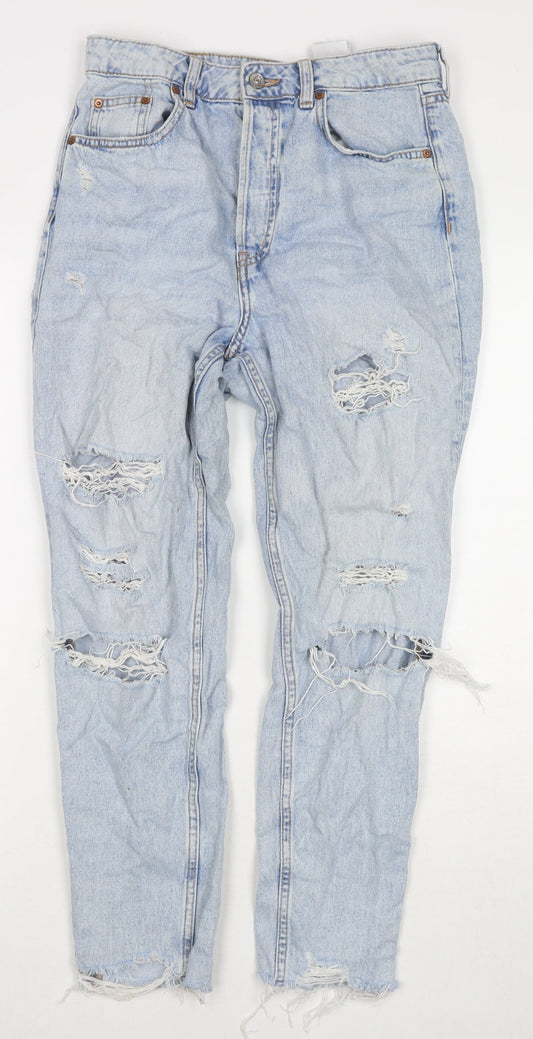 Divided by H&M Womens Blue Cotton Straight Jeans Size 10 L26 in Regular Zip