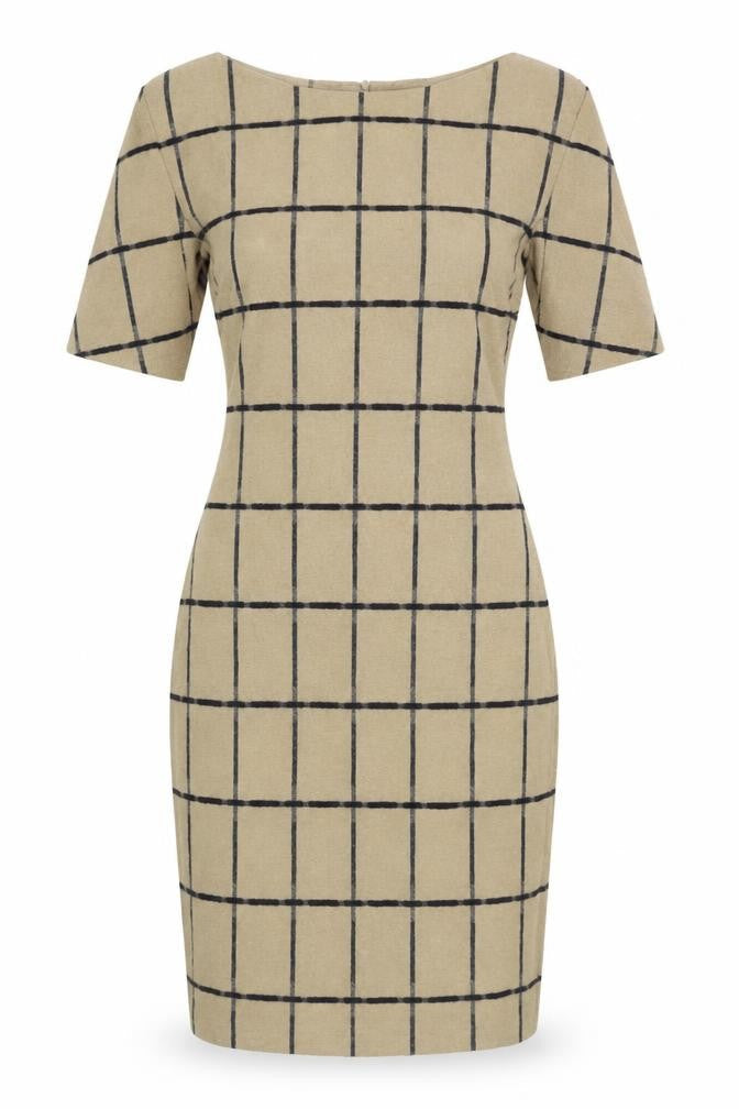 Zara Womens Brown Check Polyester Blend A-Line Size S Boat Neck Zip
