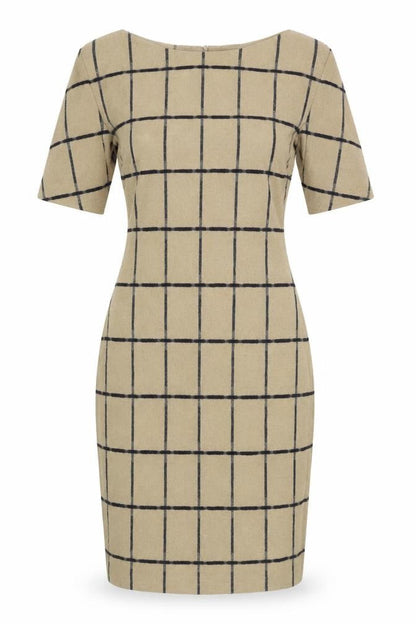 Zara Womens Brown Check Polyester Blend A-Line Size S Boat Neck Zip