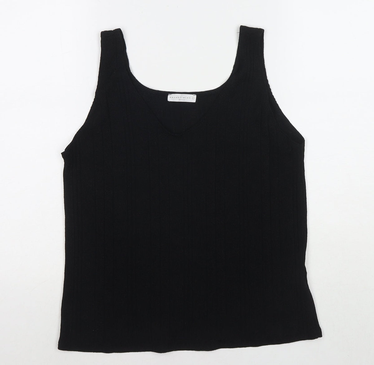 Wasabi+Mint Womens Black Polyester Basic Tank Size L Scoop Neck