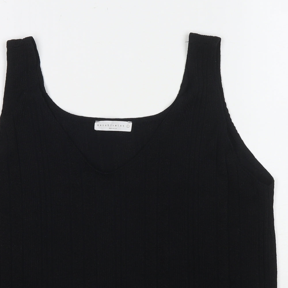 Wasabi+Mint Womens Black Polyester Basic Tank Size L Scoop Neck
