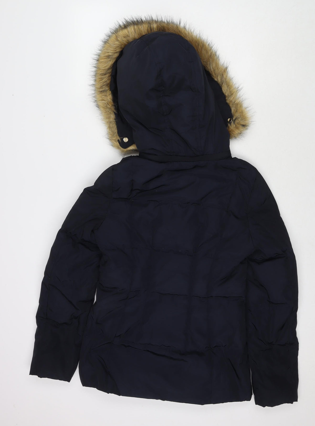 Back view of Hallhuber women’s blue puffer jacket jacket, size UK 6, zip