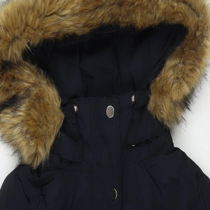 Close-up detail of Hallhuber women’s blue puffer jacket jacket, size UK 6, zip