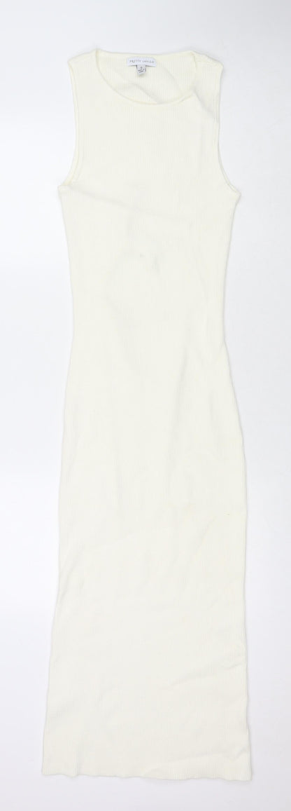 Pretty Lavish Womens White Polyester Maxi Size S Round Neck Pullover
