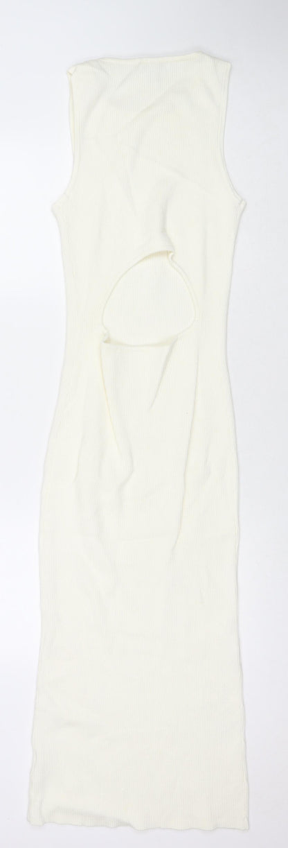 Pretty Lavish Womens White Polyester Maxi Size S Round Neck Pullover