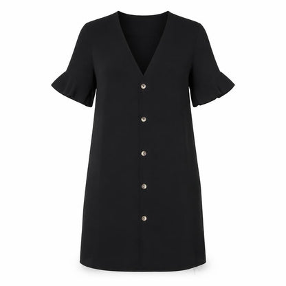 PRETTYLITTLETHING Womens Black Polyester Shift Size 4 V-Neck Button