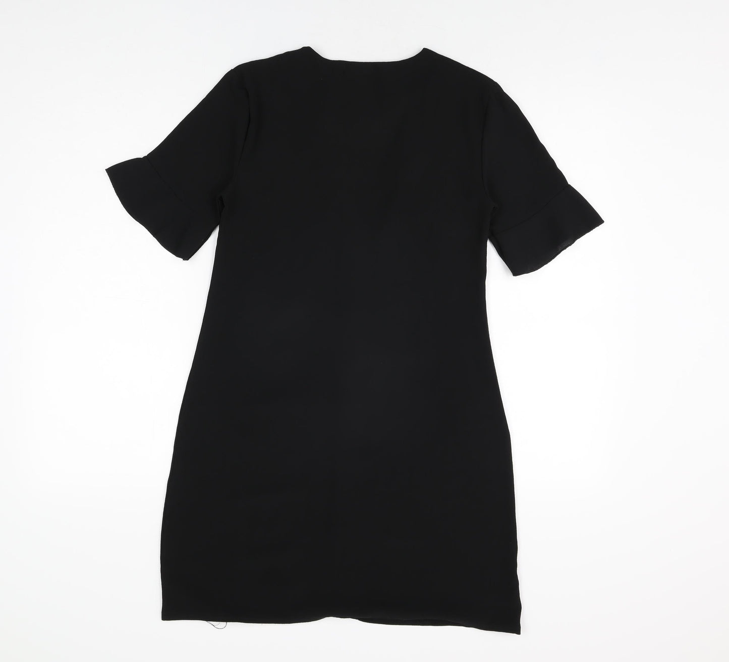 PRETTYLITTLETHING Womens Black Polyester Shift Size 4 V-Neck Button