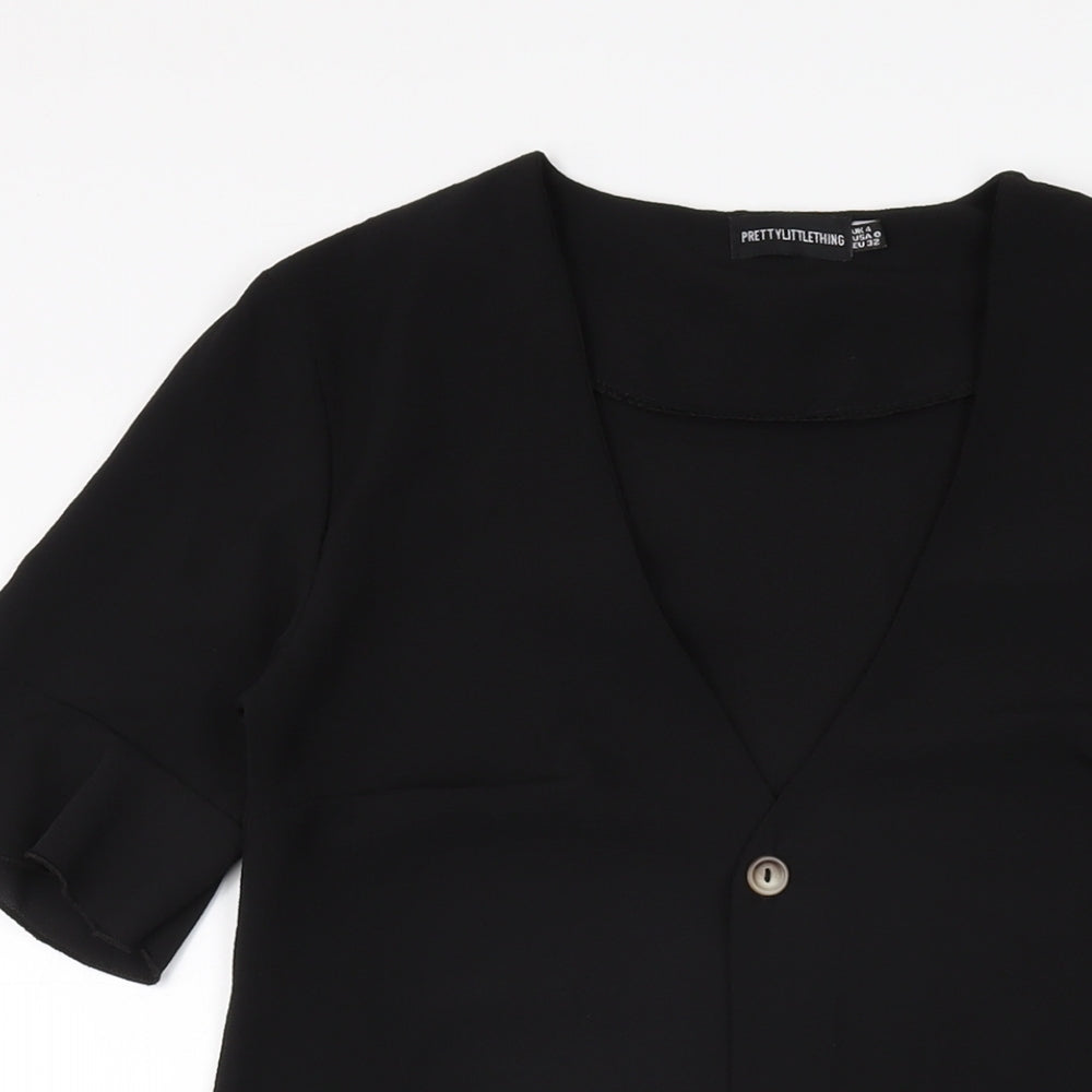PRETTYLITTLETHING Womens Black Polyester Shift Size 4 V-Neck Button